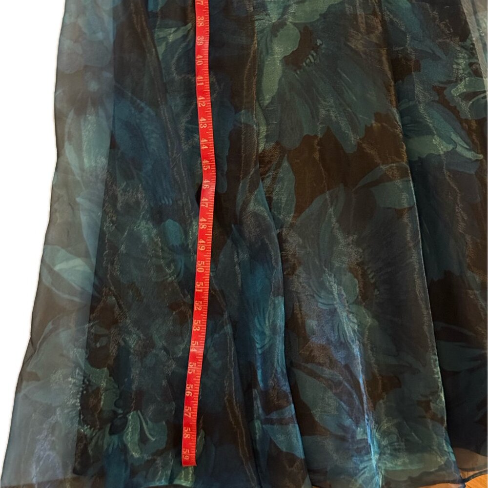 Eliza J Teal Floral Chiffon Ball Gown | Size 12 | Sleeveless V-Neck - Picture 9 of 12